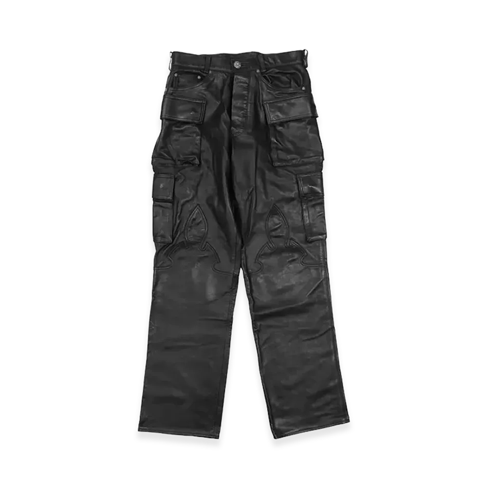 Chrome Hearts Cemetery Cross & Fleurknee Leather Pants "Black"