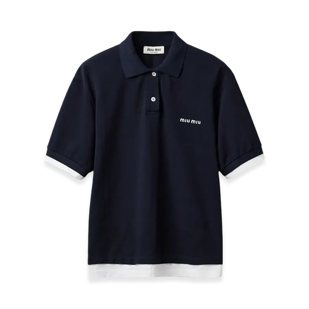 MIU MIU Women's Pique and Jersey Polo Shirt "Blue"