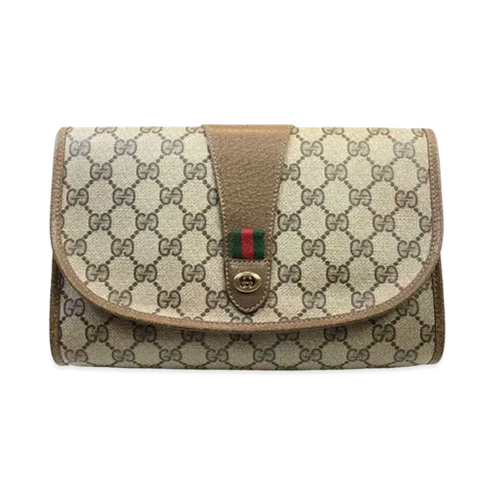 GUCCI GG Supreme Sherry Line Clutch Bag "Beige"