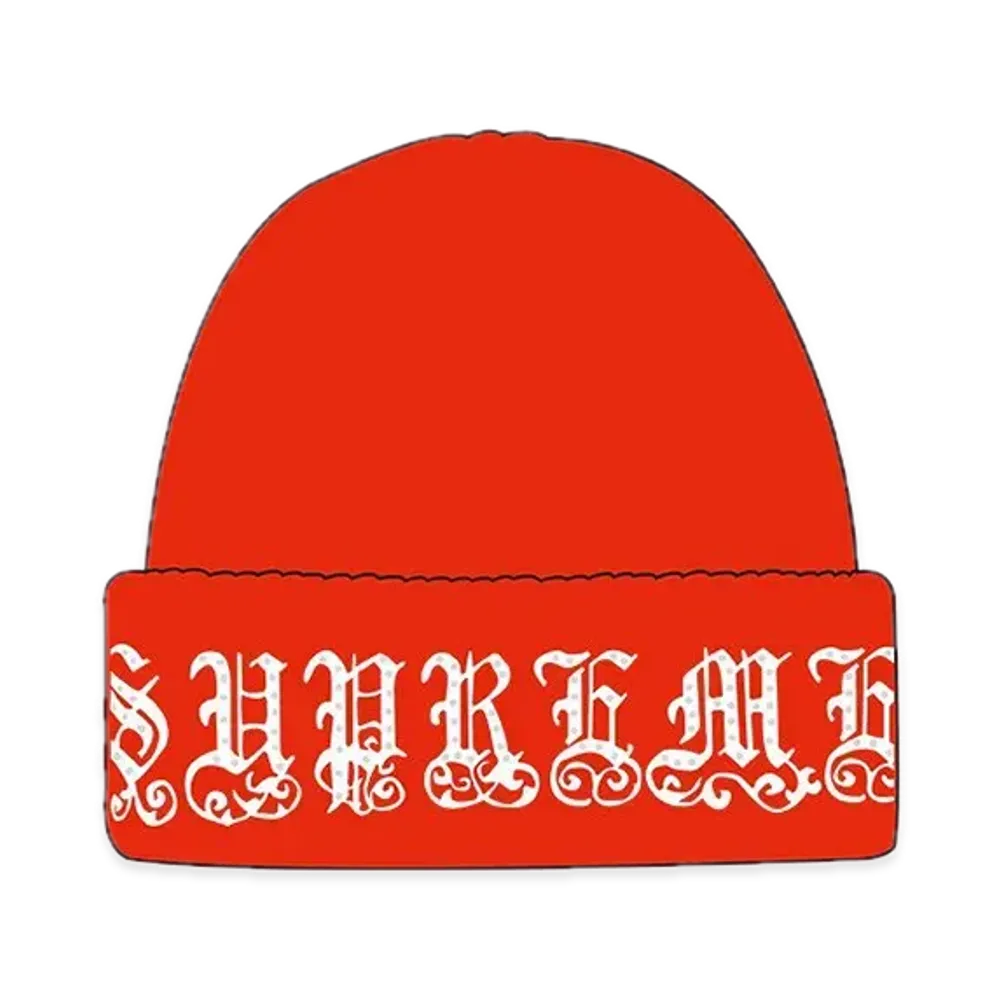 Supreme Old English Rhinestone Beanie "Red"