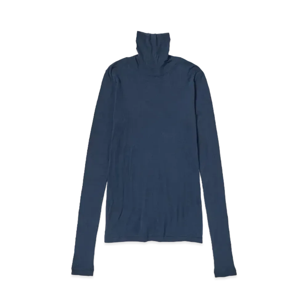 AURALEE High Gauge Sheer Rib Turtle Neck L/S Tee "Navy"
