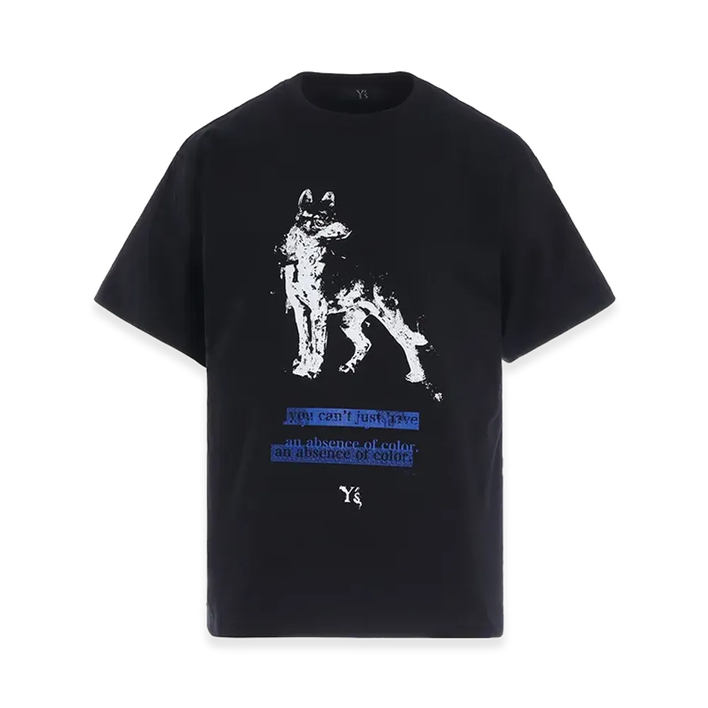 Y's Cotton Jersey Dog Pigment Print Tee "Black"