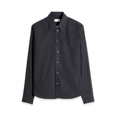 LEMAIRE Women's Washed Cotton Silk Pointed Collar Shirt "Squid Ink"