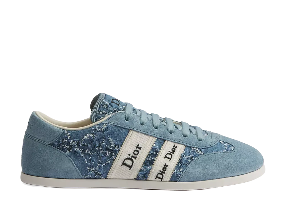 Dior Women's Ribbon Sneaker Suede Calfskin and Cannage Cotton Boucle "Blue"