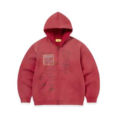 thisisneverthat x Daniel Johnston SONGS of PAIN Faded Zip Up Hoodie "Red"