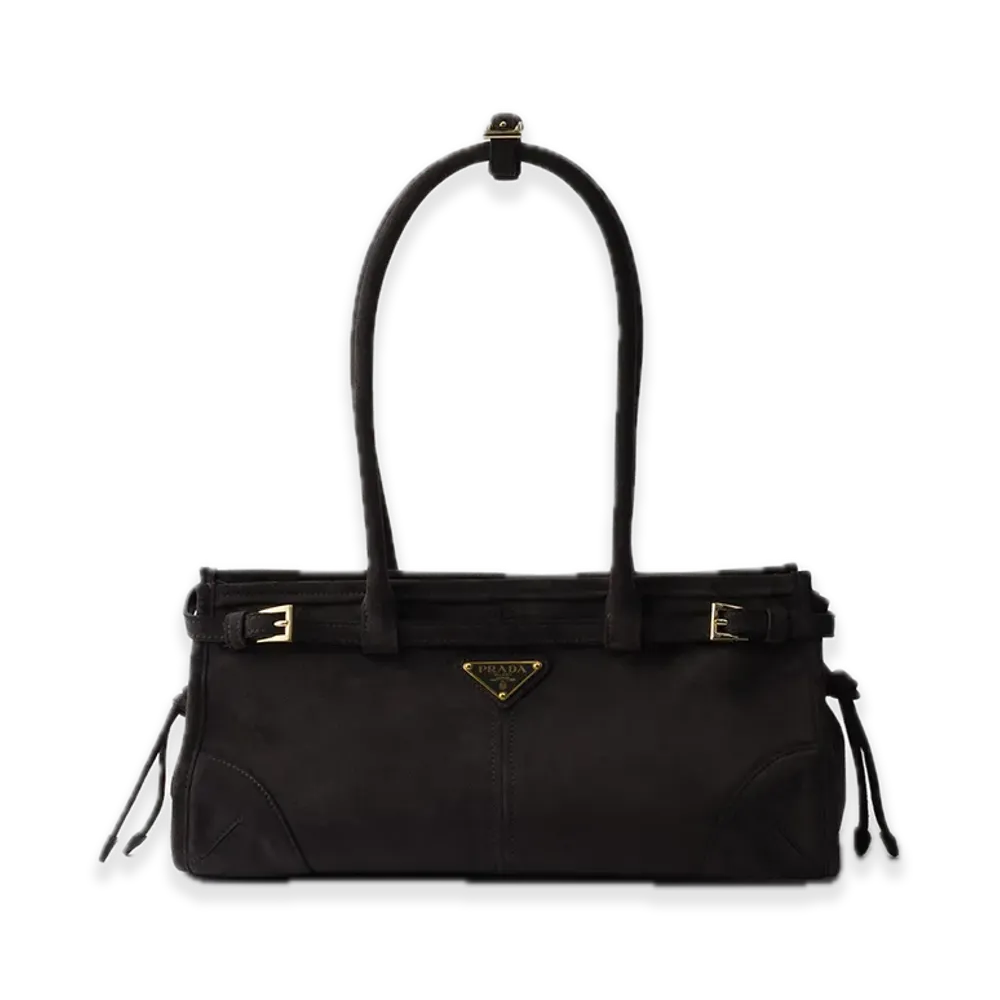 PRADA Bonnie Medium Suede Handbag "Dark Gray"