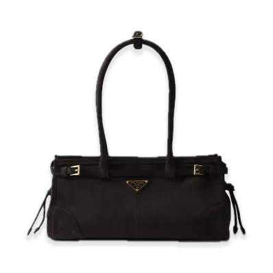 PRADA Bonnie Medium Suede Handbag "Dark Gray"
