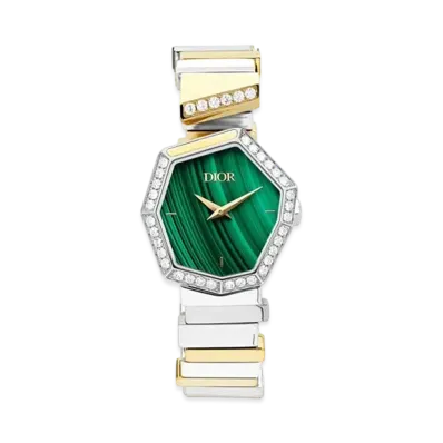 Dior Gem Dior 27mm Malachite and Diamonds "Steel/Yellow Gold"