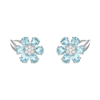 Van Cleef & Arpels Fleurette earrings "18K White gold/Aquamarine/Diamond"