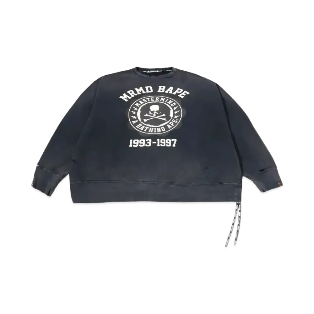A BATHING APE x mastermind JAPAN Vintage Effect Crewneck "Black"