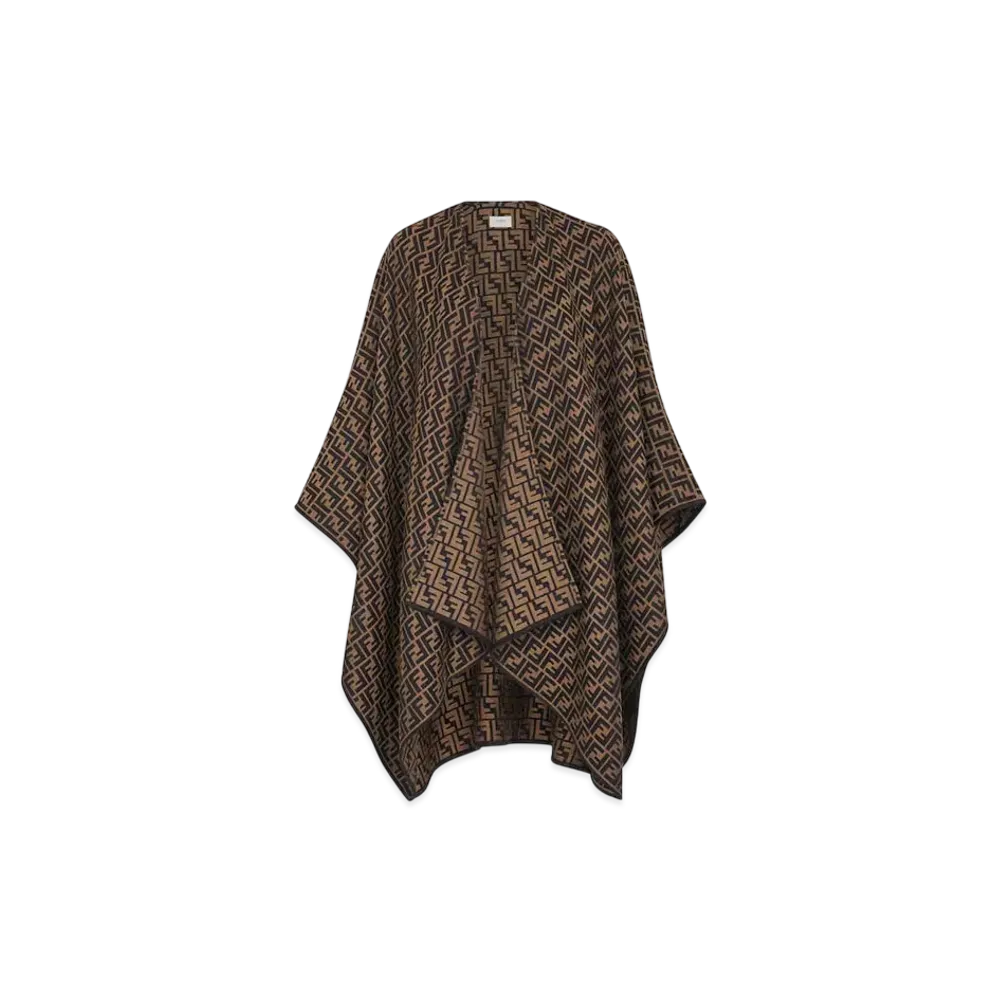 FENDI Wool & Silk Poncho "Brown"
