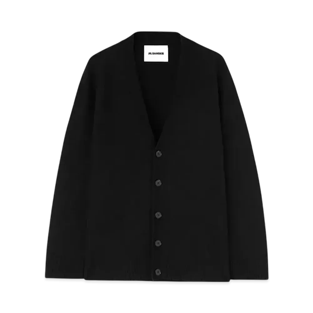 Jil Sander V-Neck Fine Merino Boiled Wool Cardigan "Black"