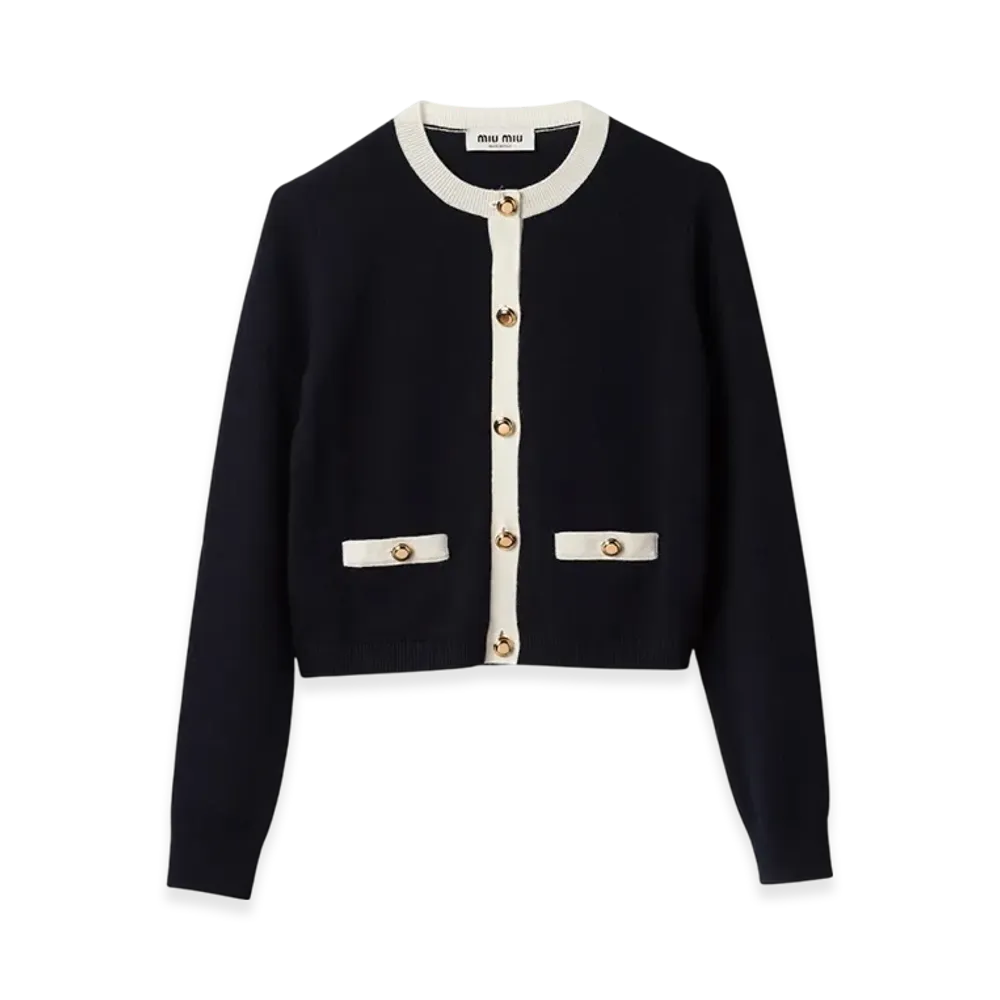 MIU MIU Women's Cashmere Knit Cardigan "Blue/White"