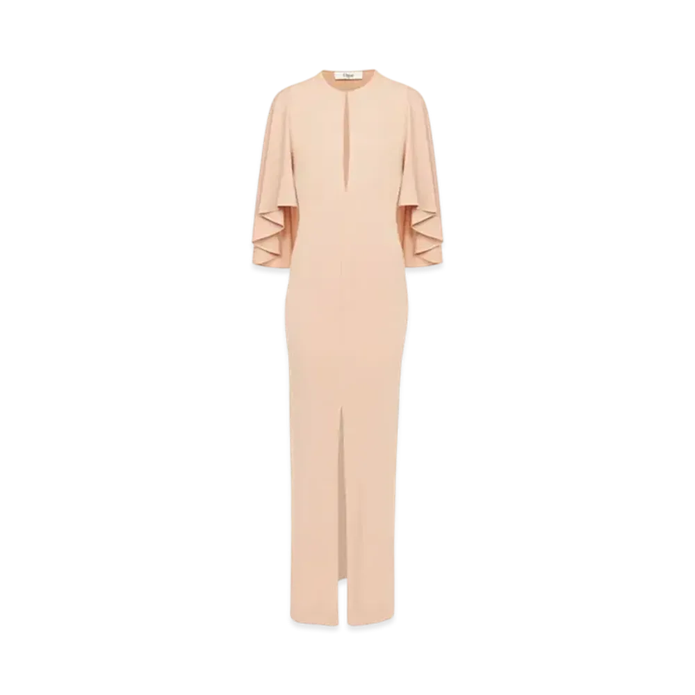 Chloe Long Cape Dress In Crepe Jersey "Delicate Pink"