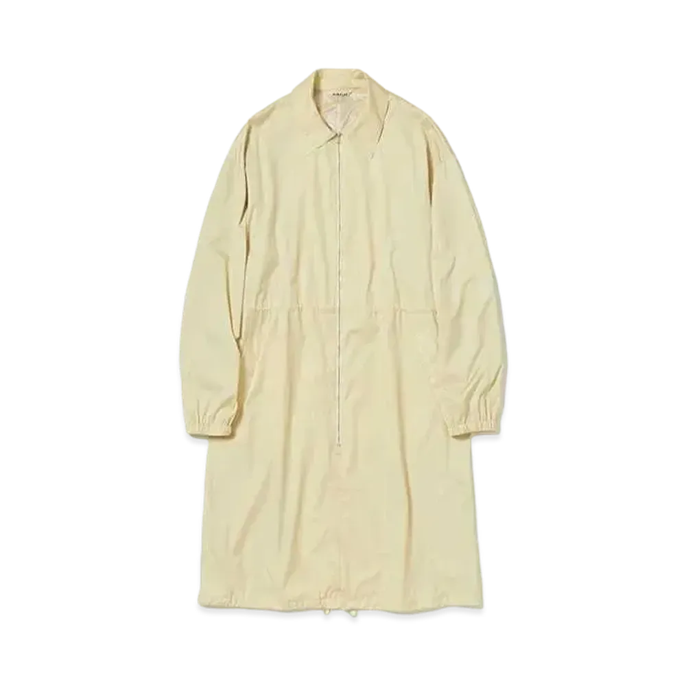 AURALEE Hard Twist Polyester Satin Laminate Zip Coat "Light Beige"