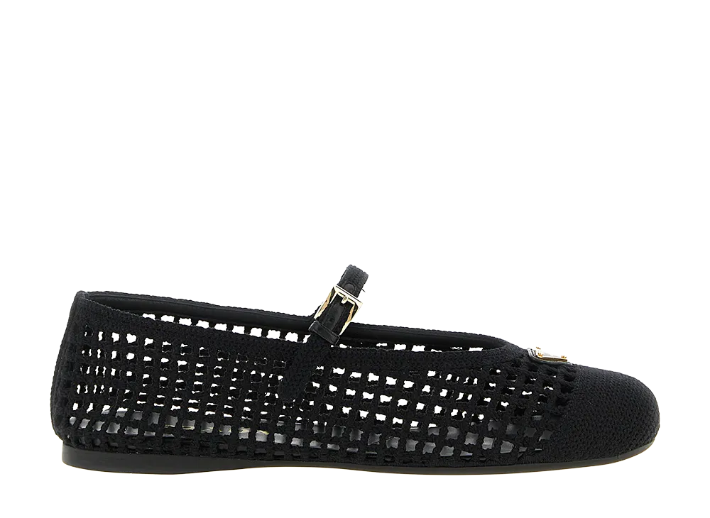 PRADA Women's Crochet Cotton Ballet Flats "Black"