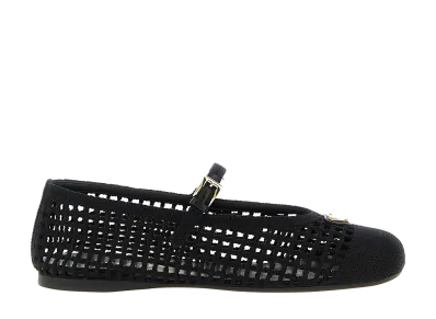PRADA Women's Crochet Cotton Ballet Flats "Black"