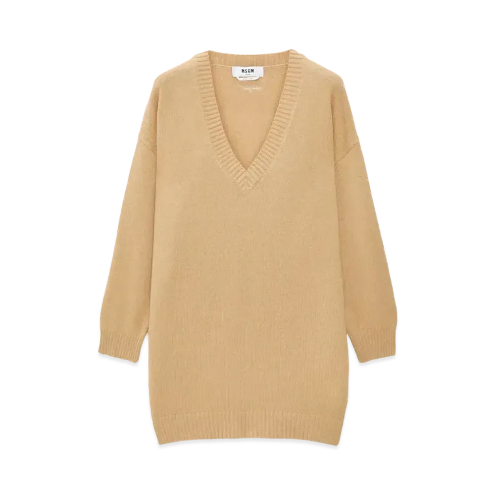 MSGM Plain Cashmere Jumper With V-Neck "Beige"