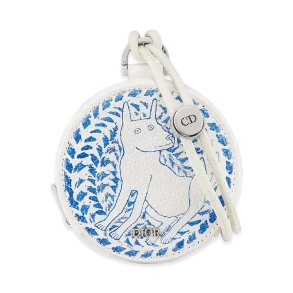 Dior and Hylton Nel Dior Yoyo Zipped Pouch Grained Calfskin with Print "White/Blue"