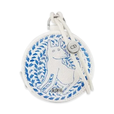 Dior and Hylton Nel Dior Yoyo Zipped Pouch Grained Calfskin with Print "White/Blue"