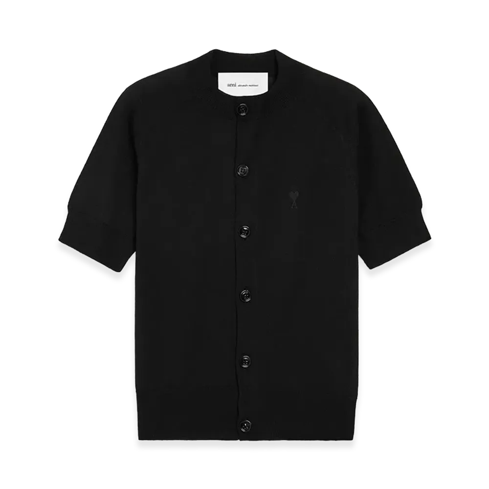 AMI PARIS Wool Short Sleeves Ami De Coeur Cardigan "Black"