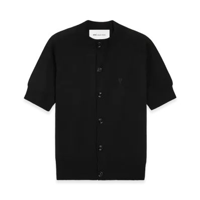 AMI PARIS Wool Short Sleeves Ami De Coeur Cardigan "Black"