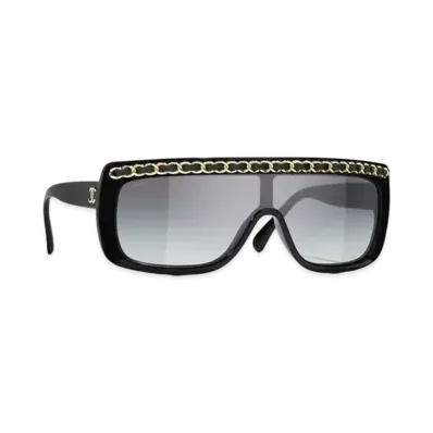 CHANEL Shield Sunglasses Acetate, Metal & Calfskin "Black/Gray"
