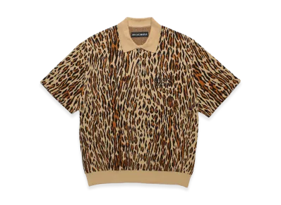 WACKO MARIA Leopard Jacquard Knit Polo Shirt "Beige"
