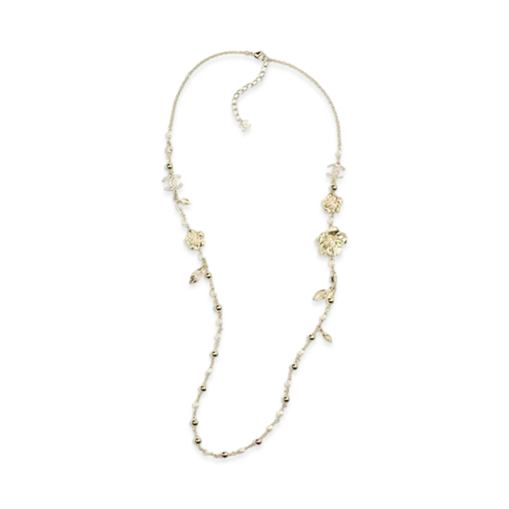 CHANEL Long Necklace Metal, Glass Pearls & Strass "Gold/Pearly White/Crystal"