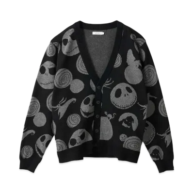graniph x THE NIGHTMARE BEFORE CHRISTMAS Jack Skellington Pattern Washable Jacquard Cardigan "Black"