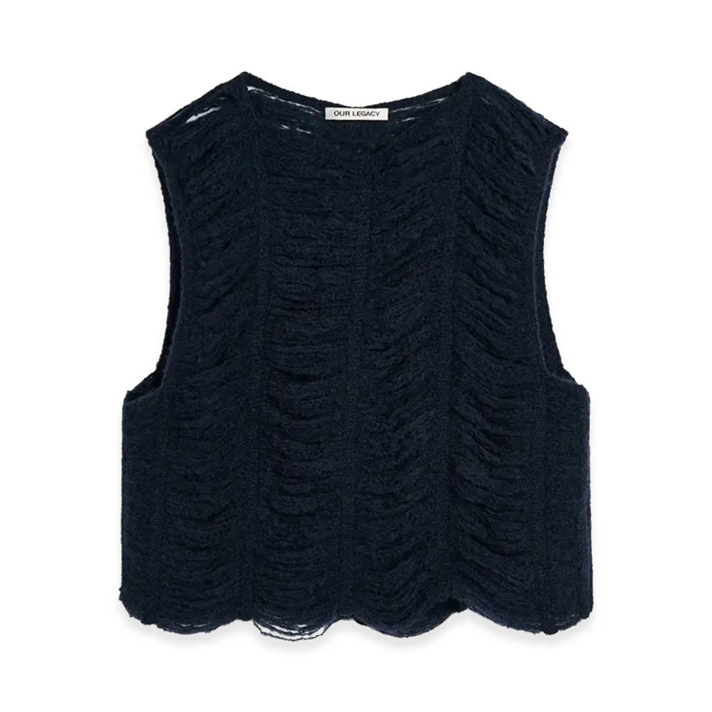 OUR LEGACY Rib Cage Vest "Navy Blue Fringe Alpaca"