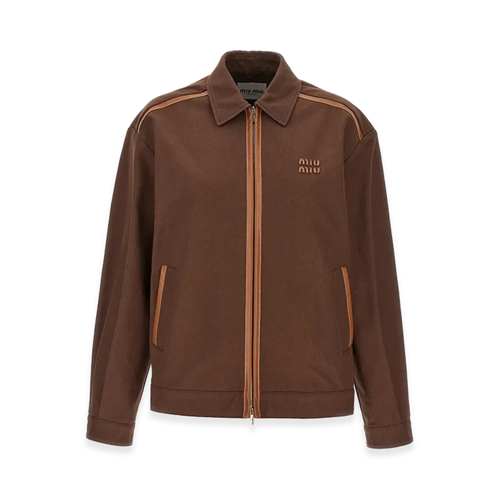 MIU MIU Women's Logo Patch Blouson "Brown"