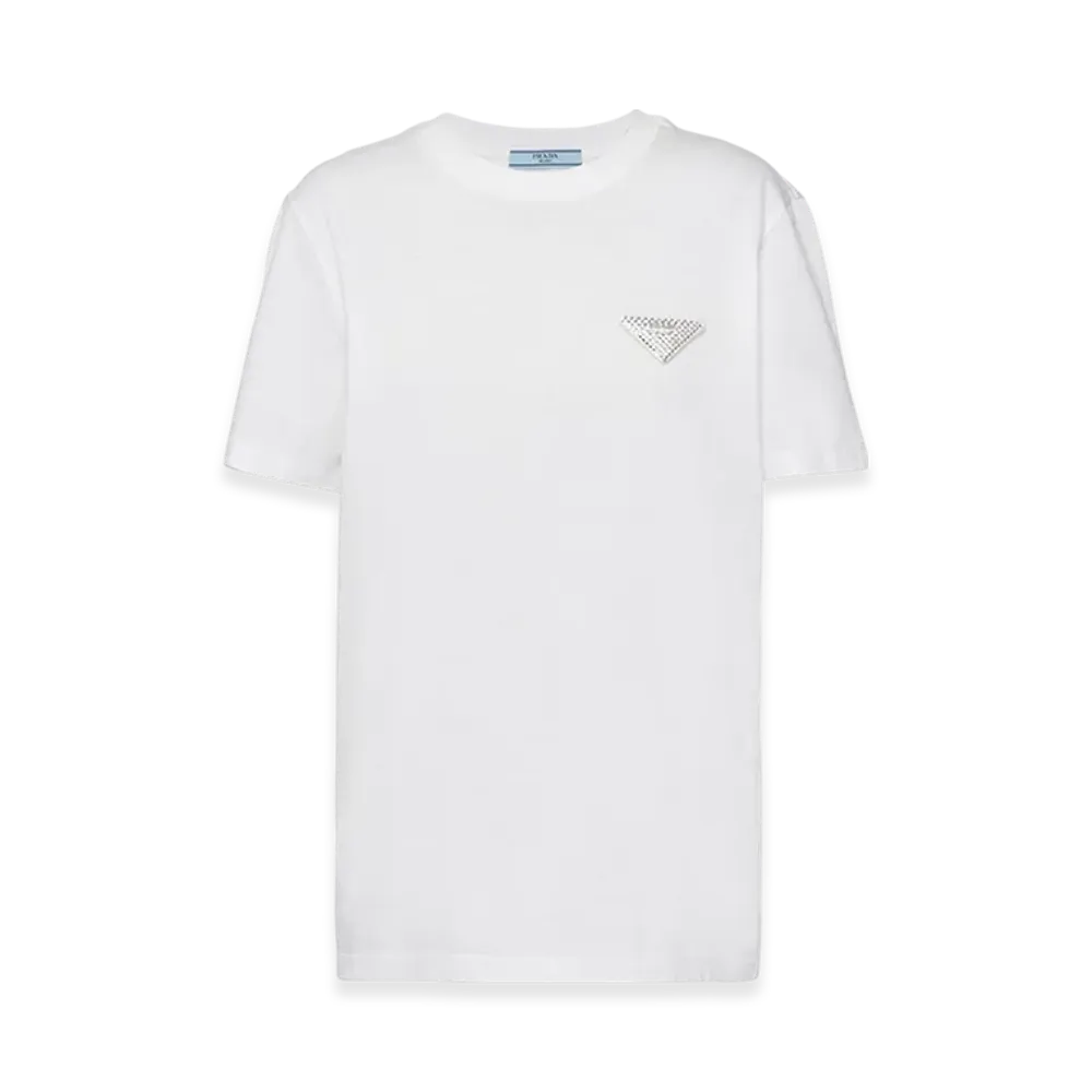 PRADA Women's Embroidered Jersey T-Shirt "White"