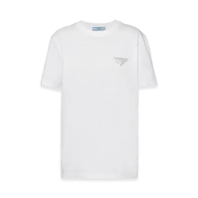 PRADA Women's Embroidered Jersey T-Shirt "White"