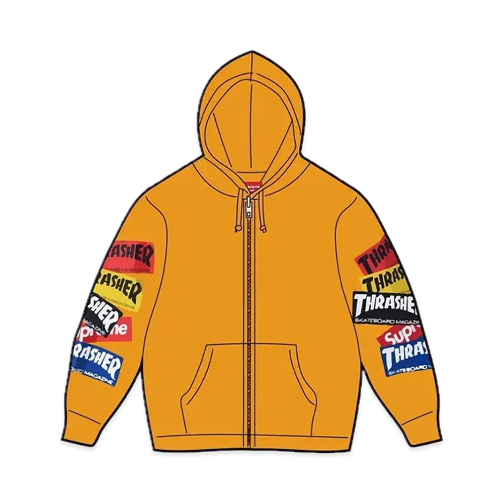 Supreme x THRASHER Multi Logo Zip Up Hooded Sweatshirt "Gold"