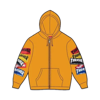 Supreme x THRASHER Multi Logo Zip Up Hooded Sweatshirt "Gold"