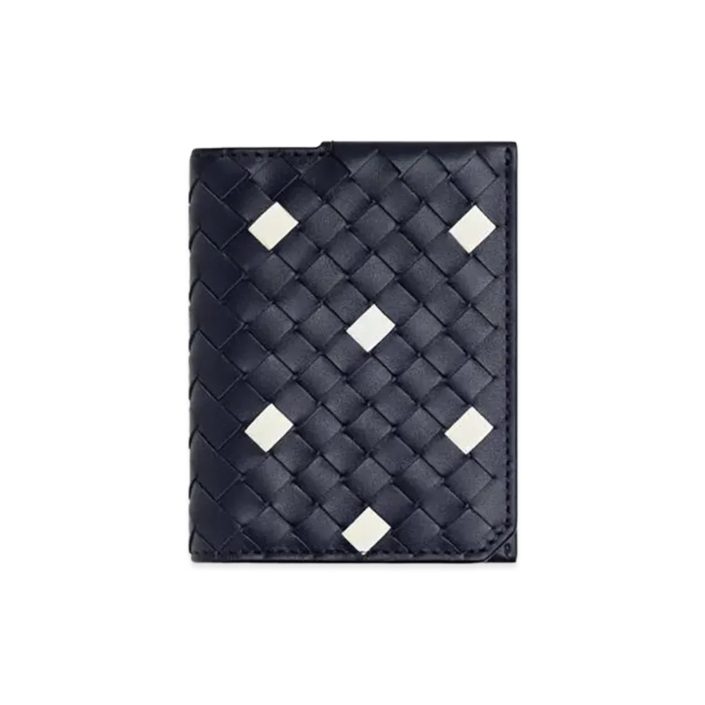 Bottega Veneta Intrecciato Piccolo Flap Card Case "Abyss/White"