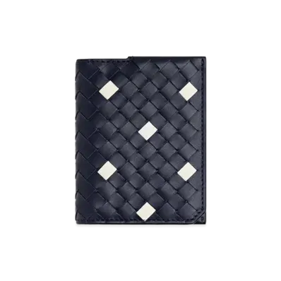 Bottega Veneta Intrecciato Piccolo Flap Card Case "Abyss/White"