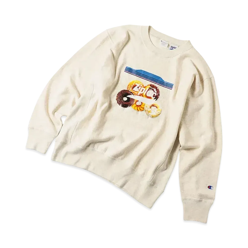 Champion for BEAMS COUTURE x Ziploc Donut Reverse Weave Crew Neck Sweatshirt "Oatmeal"