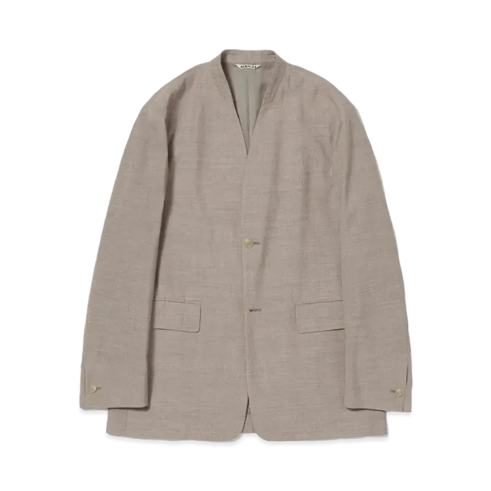AURALEE Super Fine Tropical Wool No Collar Jacket "Top Gray Beige"