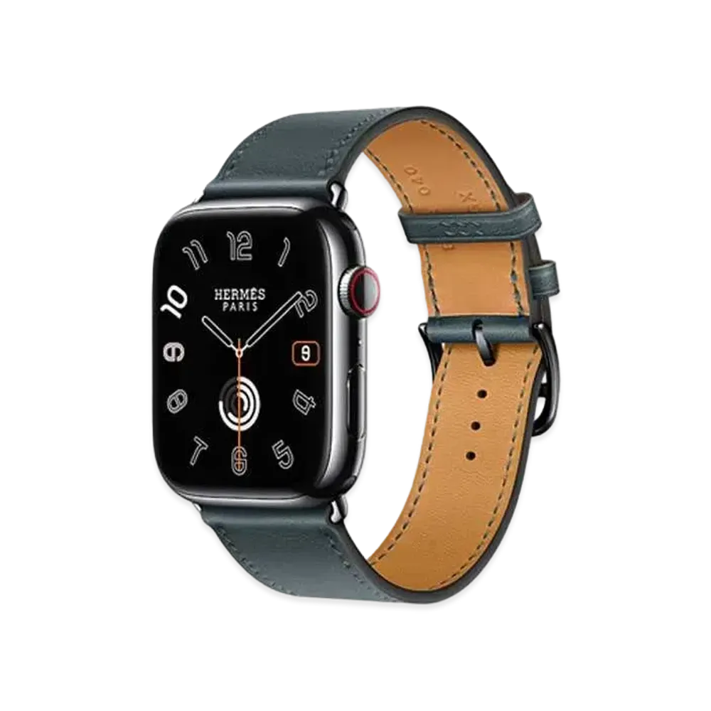 Apple Watch x Hermes Series 9 (GPS + Cellular Model) Space Black 45mm and Single Tour "Vert Cypress"