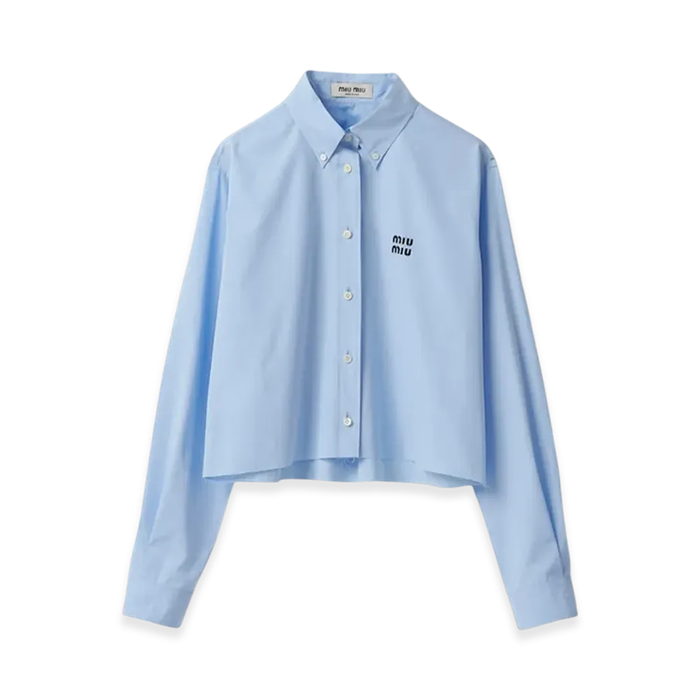 MIU MIU Women's Checked Poplin Shirt "Blue/Sky Blue"