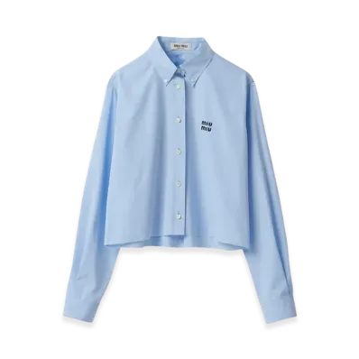 MIU MIU Women's Checked Poplin Shirt "Blue/Sky Blue"