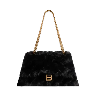 BALENCIAGA Crush Medium Chain Bag Faux Fur "Black"