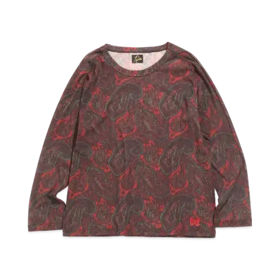 Needles L/S U NECK TEE - POLY MESH / PAISLEY PT. "Red"