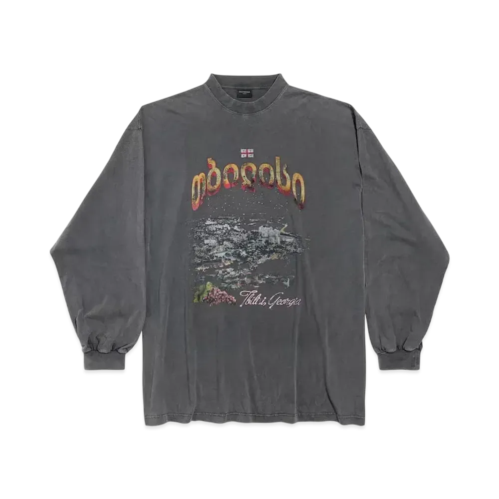 BALENCIAGA Men's Tbilisi Long Sleeve T-Shirt Large Fit "Black"