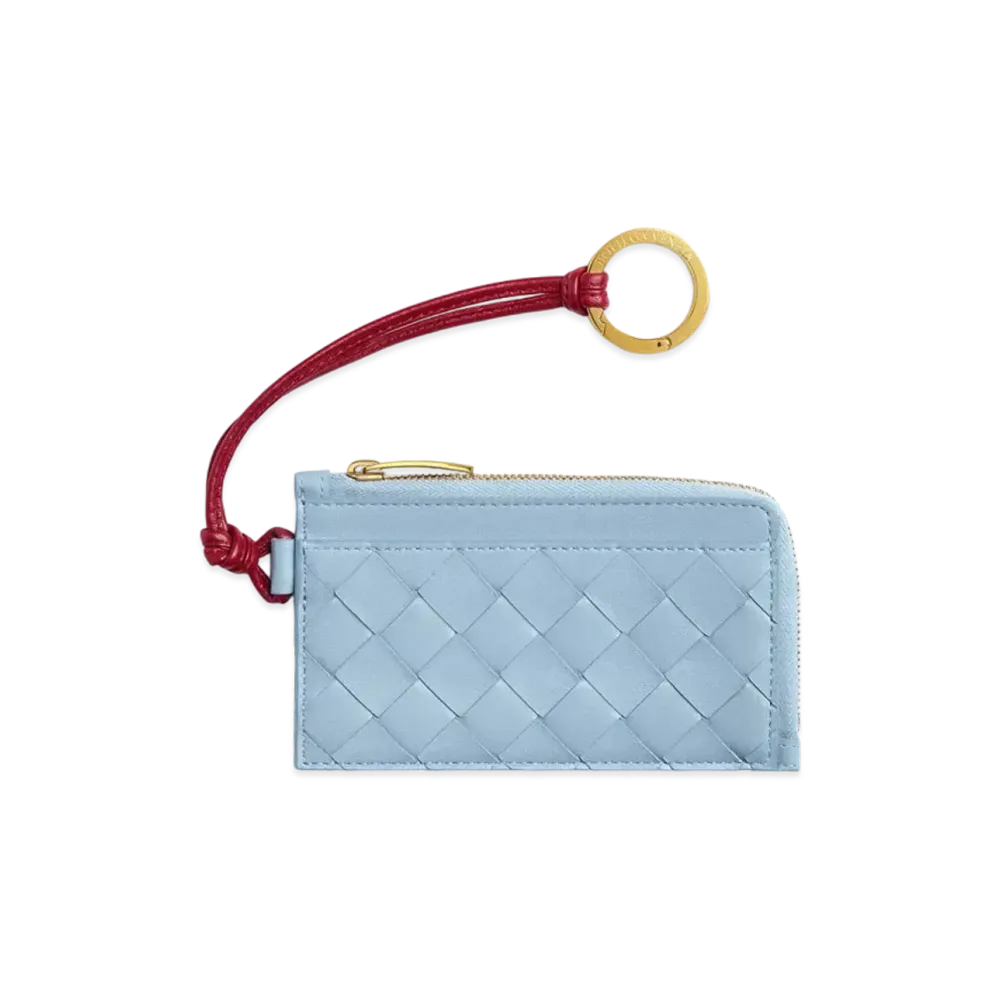 Bottega Veneta Intrecciato L-Zipped Card Case With Hook "Ice/Dark Red"