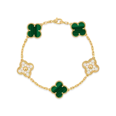 Van Cleef & Arpels Vintage Alhambra bracelet 5 motifs "18K Yellow gold/Diamond/Malachite"