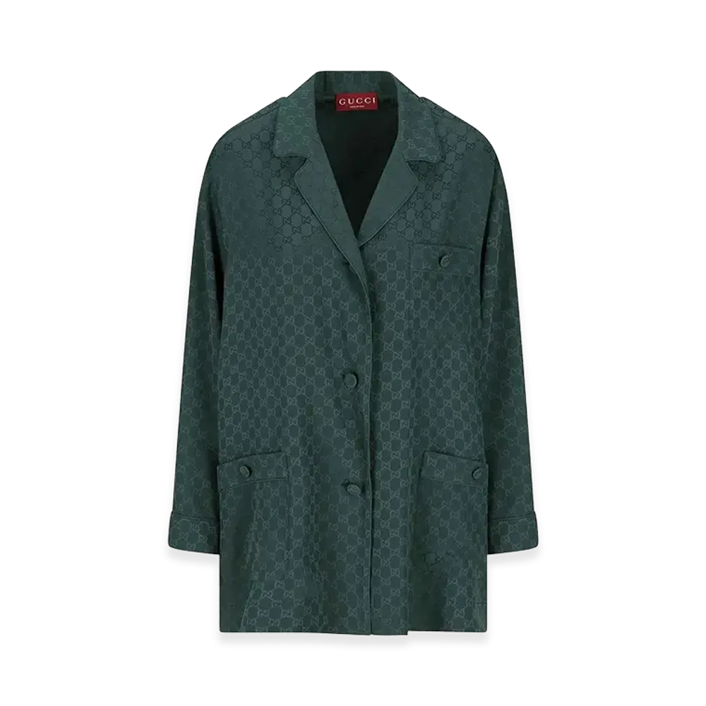 GUCCI Women's GG Silk Shirt "Bottle Green"