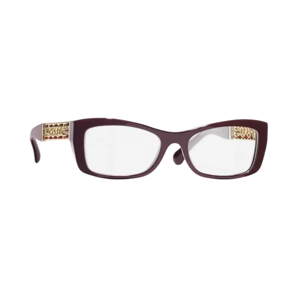 CHANEL Rectangle Shape Optical Acetate & Chain "Burgundy"